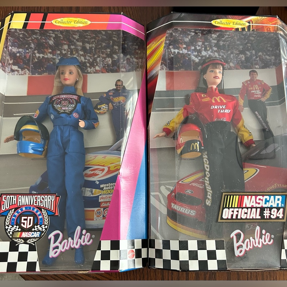 Lot of 2 Nascar Barbie’s 50th Anniversary & McDonalds/ Bill Elliott, 1998 & 1999